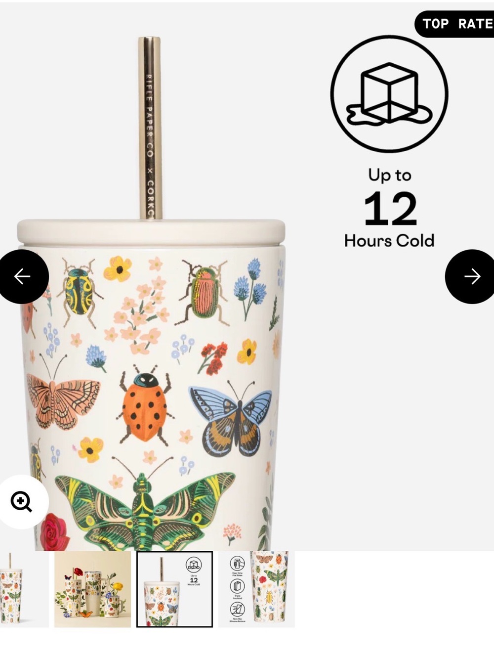 RIFLE PAPER CO. COLD CUP
INSULATED TUMBLER WITH STRAW + matching gift bag - Picture 4 of 6